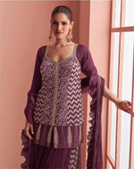 Thumbnail for Anaita Purple Chinon Stitched Suit With Embroidery Work - Dista