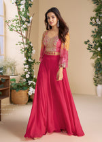 Thumbnail for Anaita Magenta Heavy Chinon Silk Readymade 3 Piece Set With Sequence & Mirror Work - Distacart