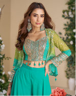 Thumbnail for Anaita Teal Blue Heavy Chinon Silk Readymade 3 Piece Set With Sequence & Mirror Work - Distacart