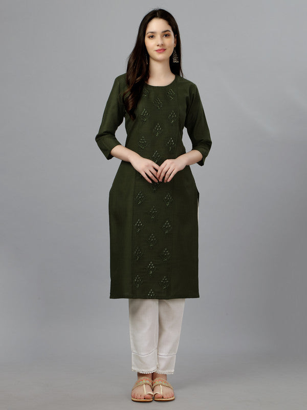 Malishka Women's Embroidered Straight Green Kurti - Distacart