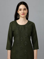 Thumbnail for Malishka Women's Embroidered Straight Green Kurti - Distacart