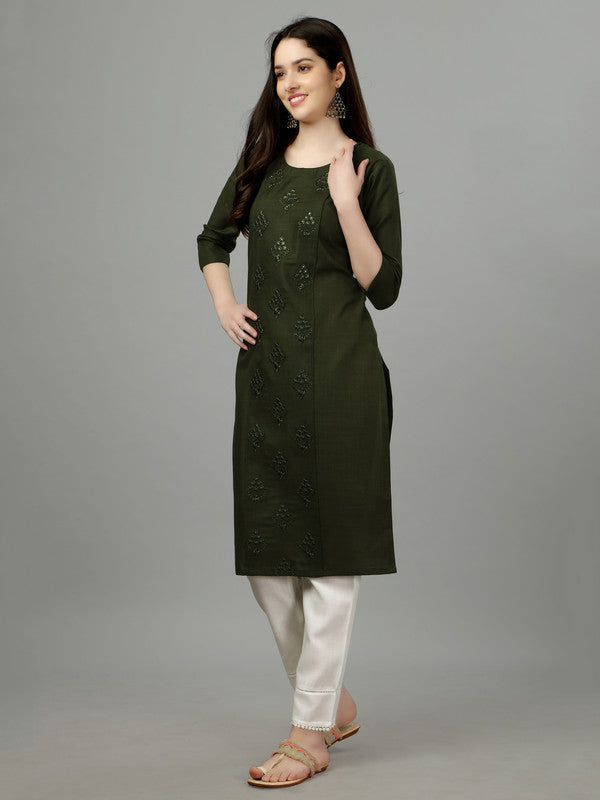 Malishka Women's Embroidered Straight Green Kurti - Distacart