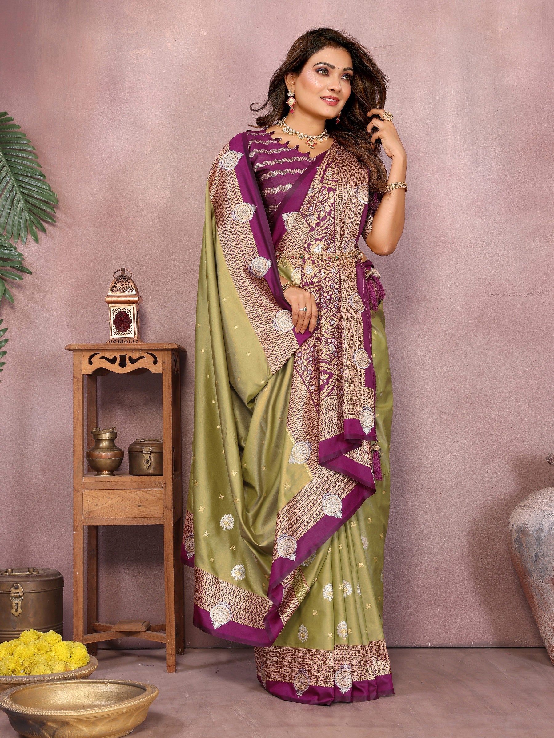 Anaita Olive Handloom Kalamkari Silk Saree With Zari Woven Work - Distacart