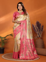 Thumbnail for Anaita Beige Banarasi Tissue Silk Saree With Weaving Work - Distacart
