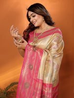 Thumbnail for Anaita Beige Banarasi Tissue Silk Saree With Weaving Work - Distacart