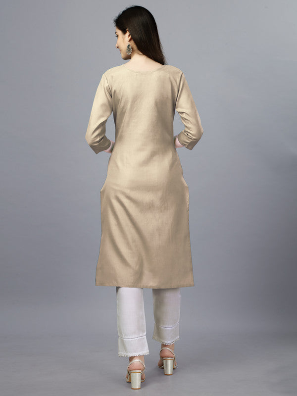 Malishka Women's Embroidered Straight Beige Kurti - Distacart