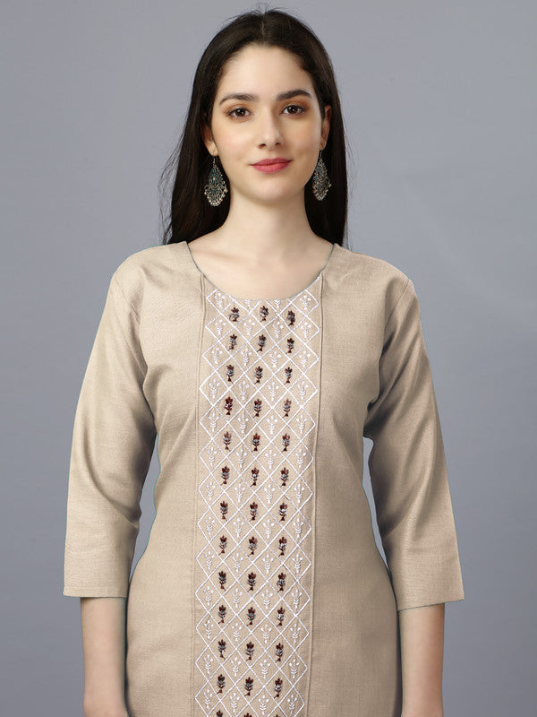 Malishka Women's Embroidered Straight Beige Kurti - Distacart