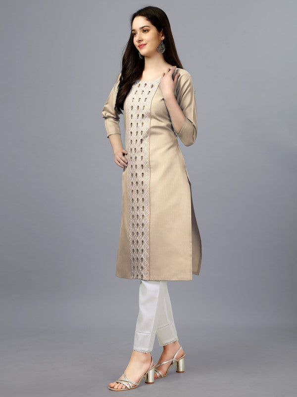 Malishka Women's Embroidered Straight Beige Kurti - Distacart