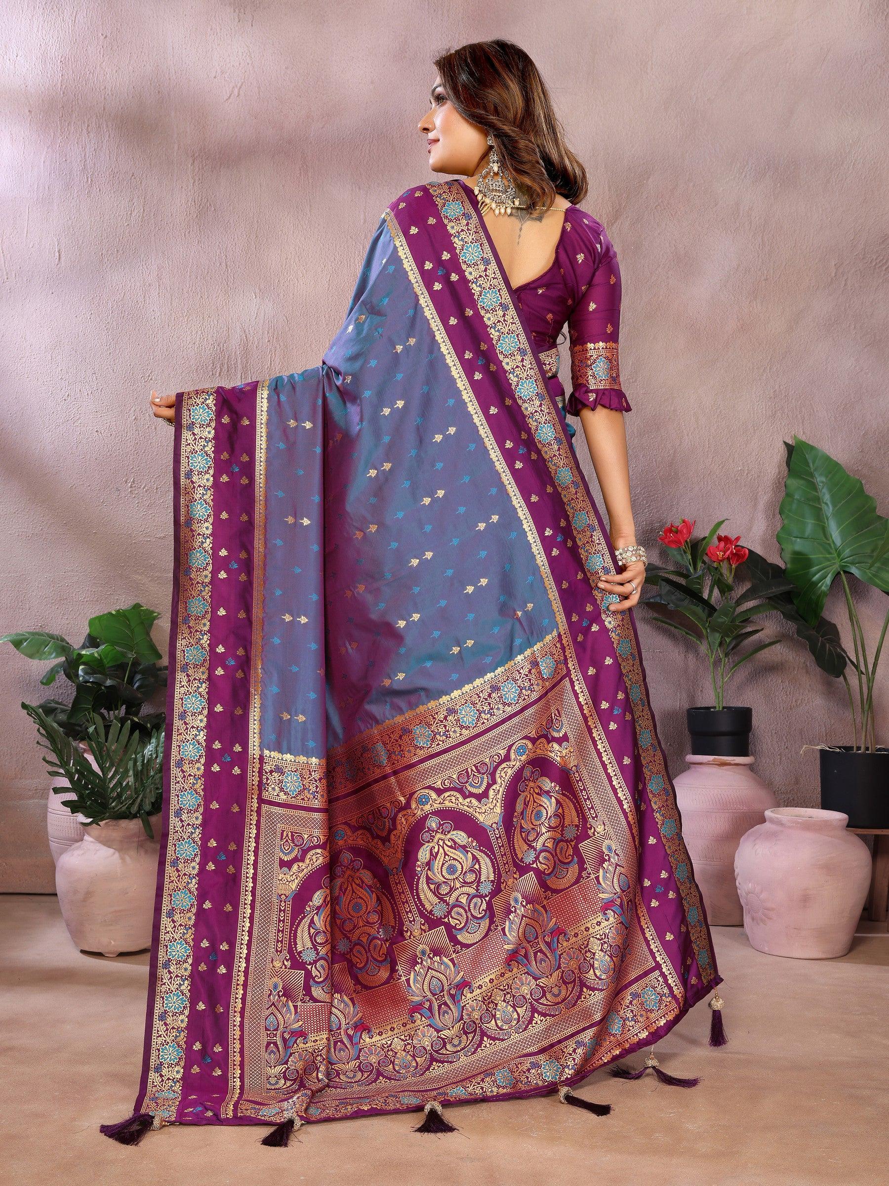 Anaita Light Purple Handloom Kalamkari Silk Saree With Zari Woven Work - Distacart
