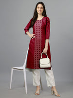 Thumbnail for Malishka Women's Embroidered Straight Maroon Kurti - Distacart