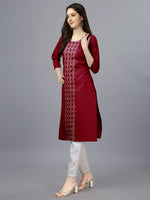 Thumbnail for Malishka Women's Embroidered Straight Maroon Kurti - Distacart
