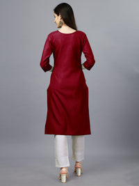 Thumbnail for Malishka Women's Embroidered Straight Maroon Kurti - Distacart