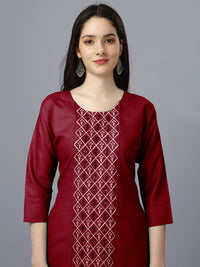 Thumbnail for Malishka Women's Embroidered Straight Maroon Kurti - Distacart