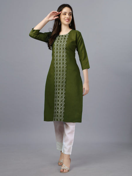 Malishka Women's Embroidered Straight Green Kurti - Distacart