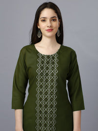 Thumbnail for Malishka Women's Embroidered Straight Green Kurti - Distacart