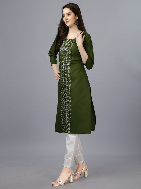 Malishka Women's Embroidered Straight Green Kurti - Distacart