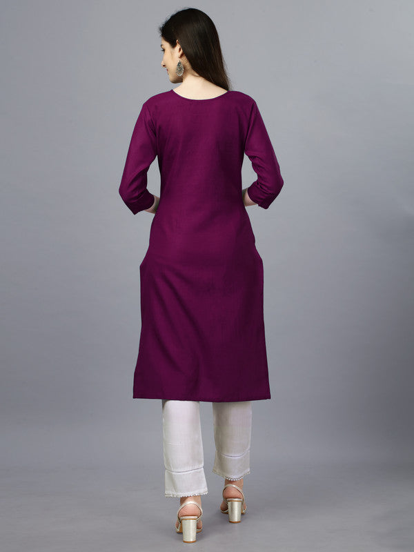 Malishka Women's Embroidered Straight Purple Kurti - Distacart