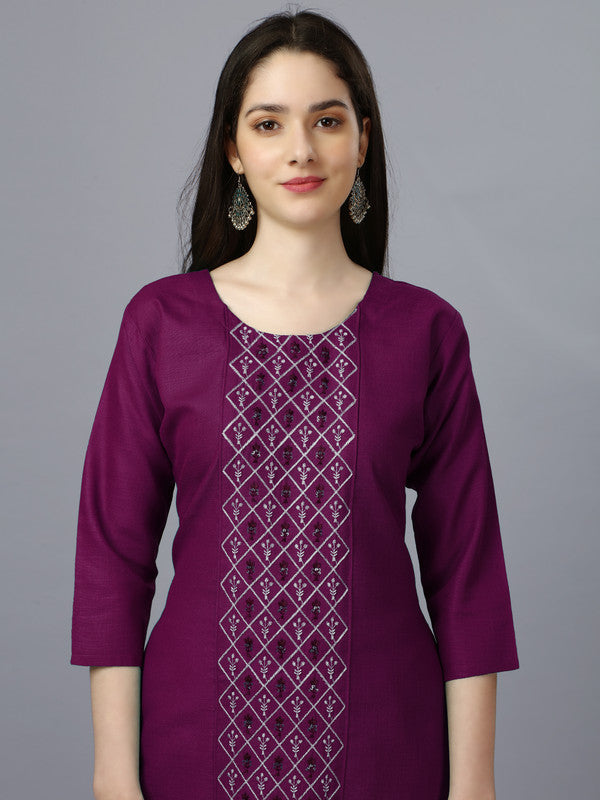 Malishka Women's Embroidered Straight Purple Kurti - Distacart