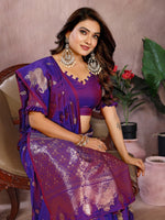 Thumbnail for Anaita Purple Premium Banarasi Tissue Silk Saree With Gala Weaving Work - Distacart