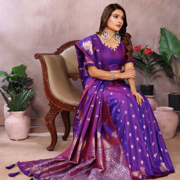 Anaita Purple Premium Banarasi Tissue Silk Saree With Gala Weaving Work - Distacart