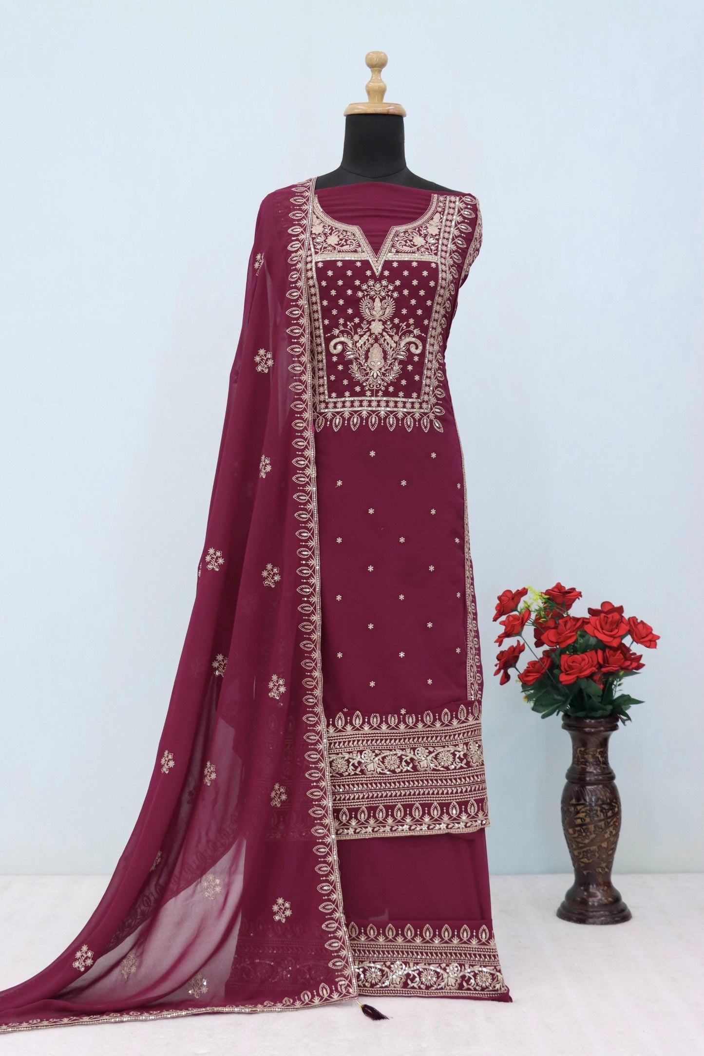 Anaita Wine Premium Embroidered Georgette Salwar Suit - Distacart