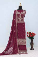 Thumbnail for Anaita Wine Premium Embroidered Georgette Salwar Suit - Distacart
