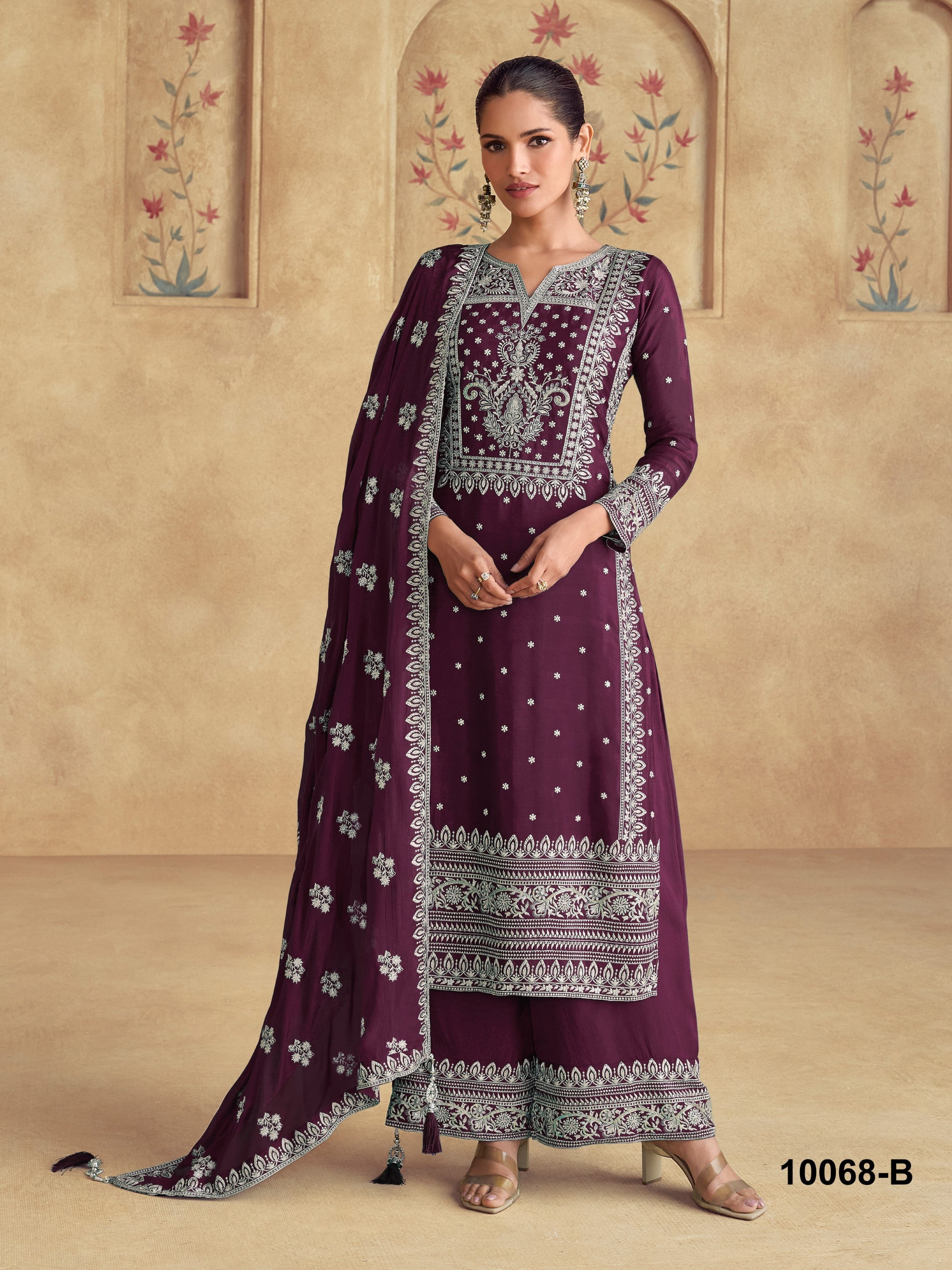 Anaita Wine Premium Embroidered Georgette Salwar Suit - Distacart