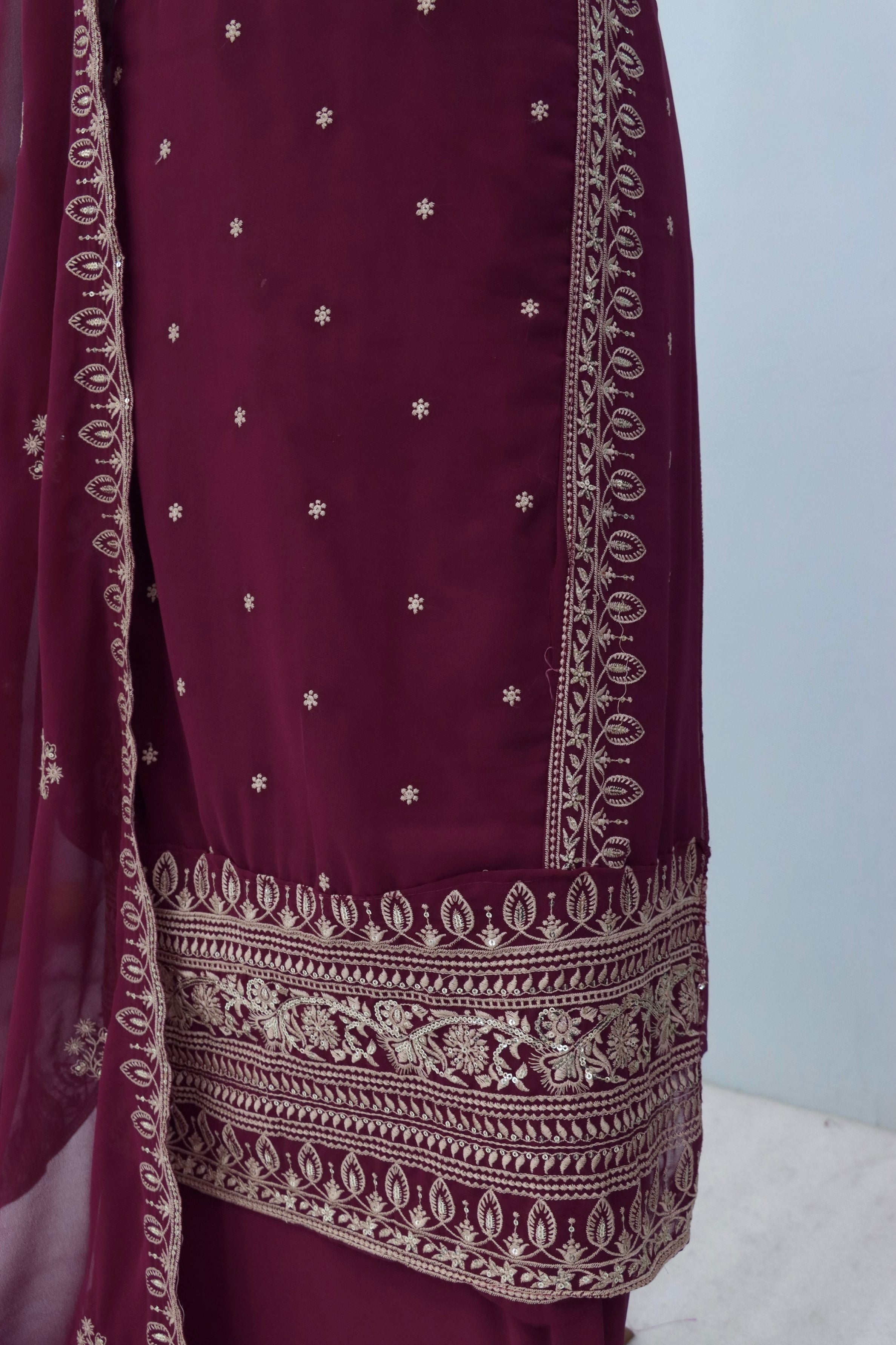 Anaita Wine Premium Embroidered Georgette Salwar Suit - Distacart