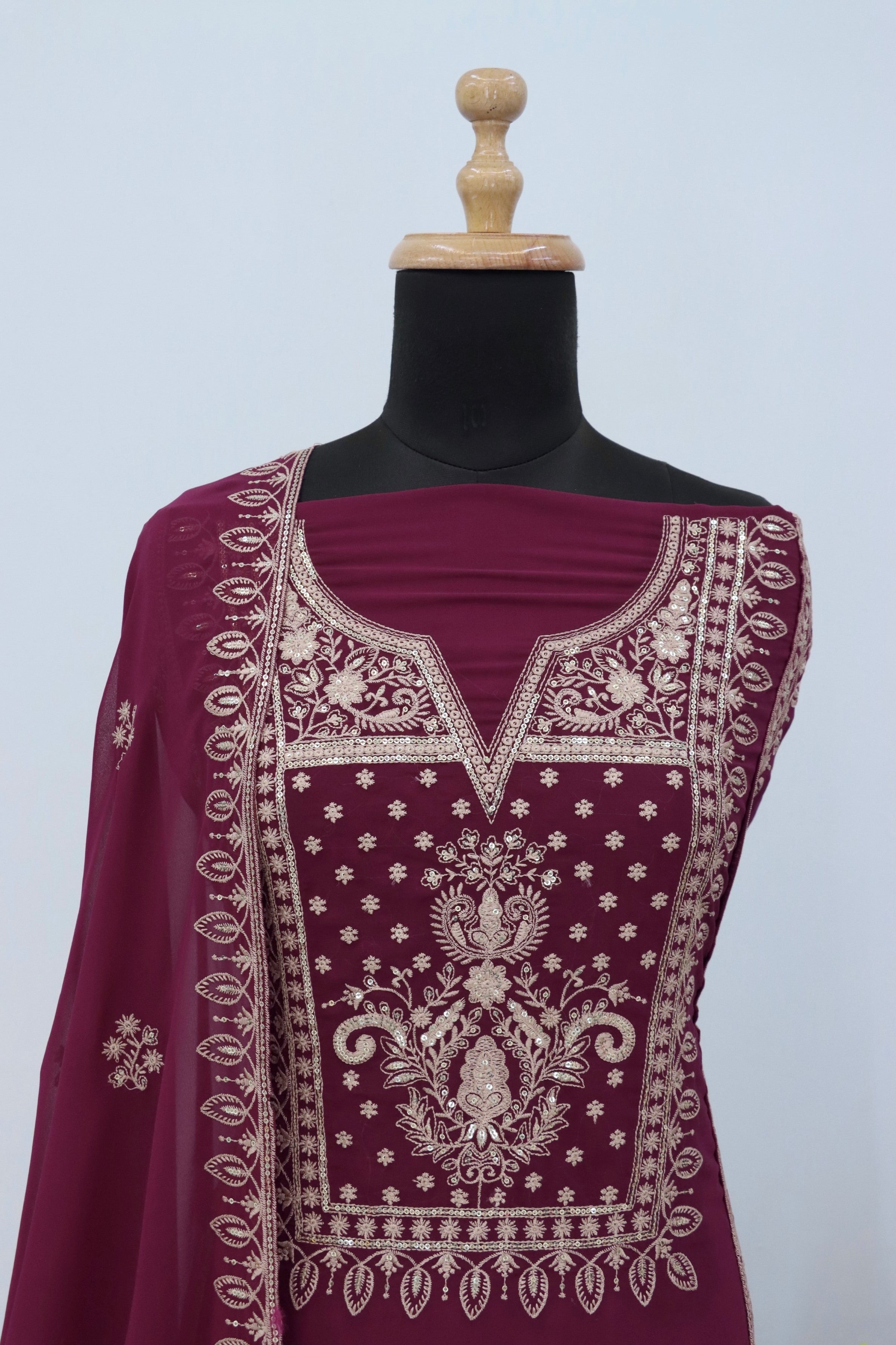 Anaita Wine Premium Embroidered Georgette Salwar Suit - Distacart