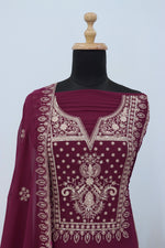 Thumbnail for Anaita Wine Premium Embroidered Georgette Salwar Suit - Distacart