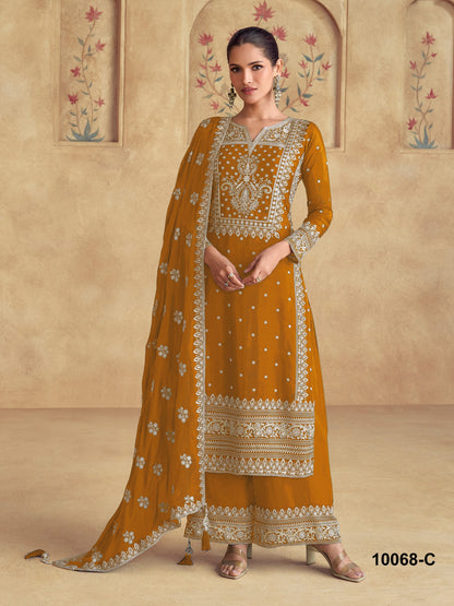 Anaita Mustard Premium Embroidered Georgette Salwar Suit - Distacart