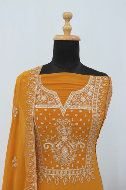 Anaita Mustard Premium Embroidered Georgette Salwar Suit - Distacart