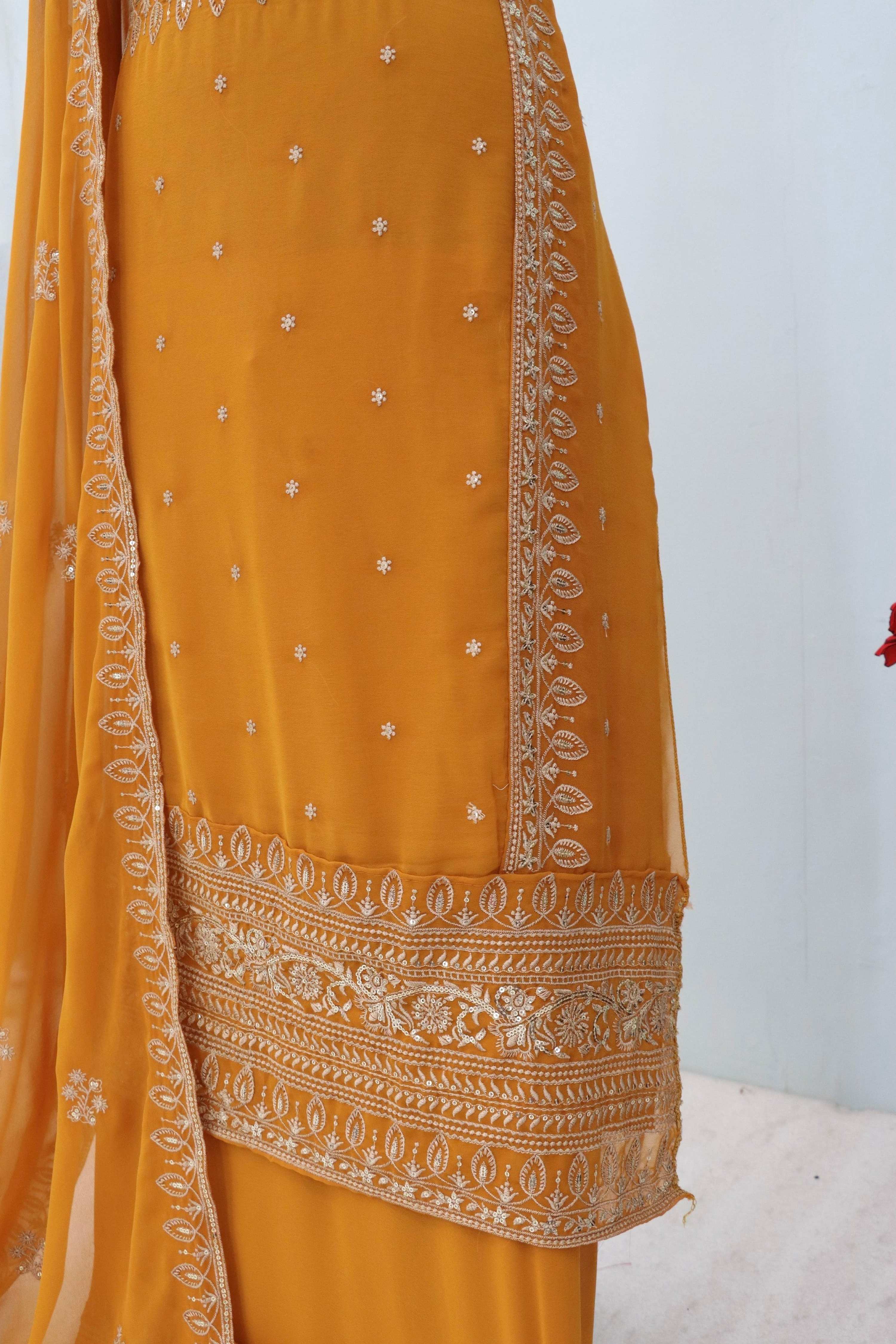 Anaita Mustard Premium Embroidered Georgette Salwar Suit - Distacart