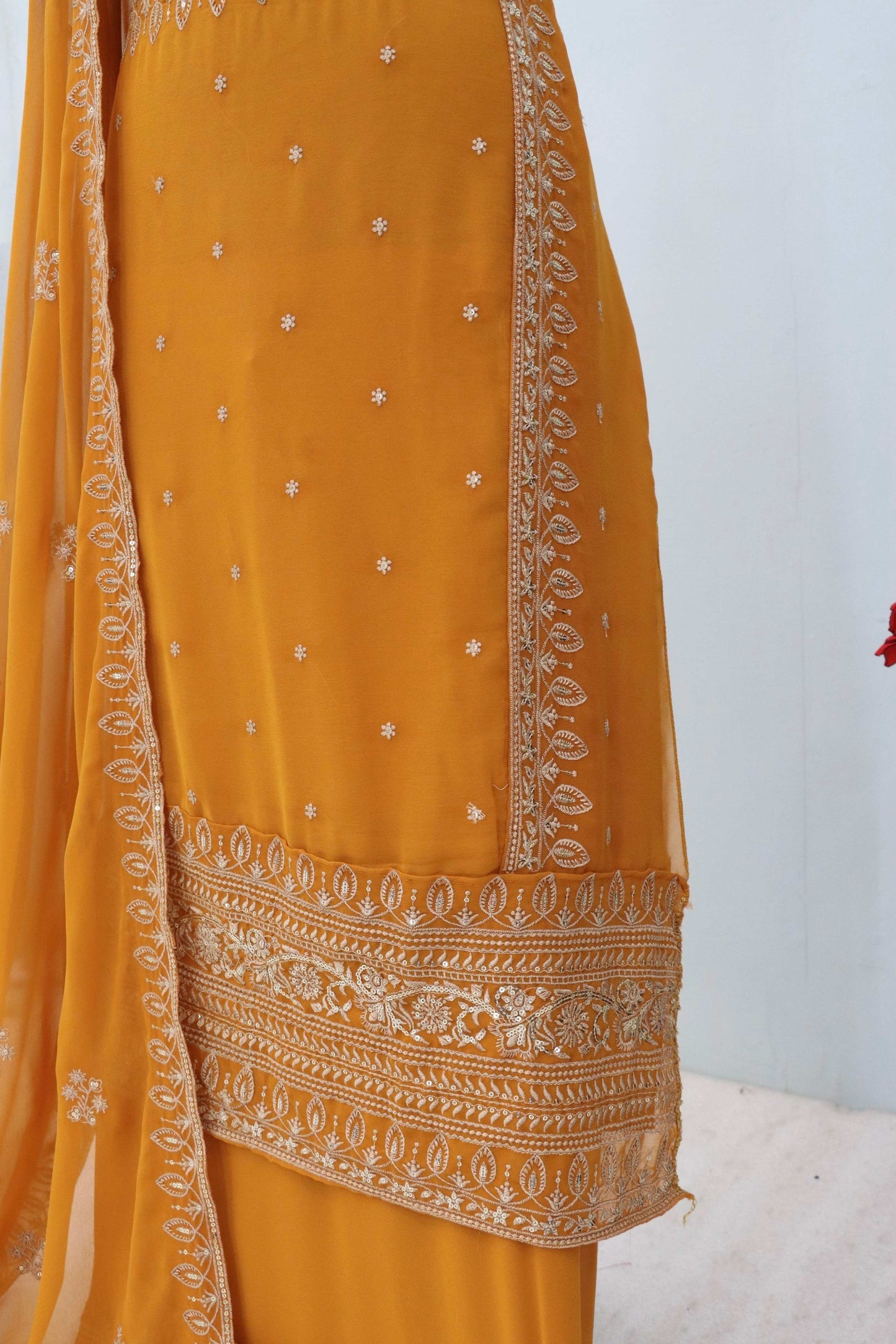 Anaita Mustard Premium Embroidered Georgette Salwar Suit - Distacart