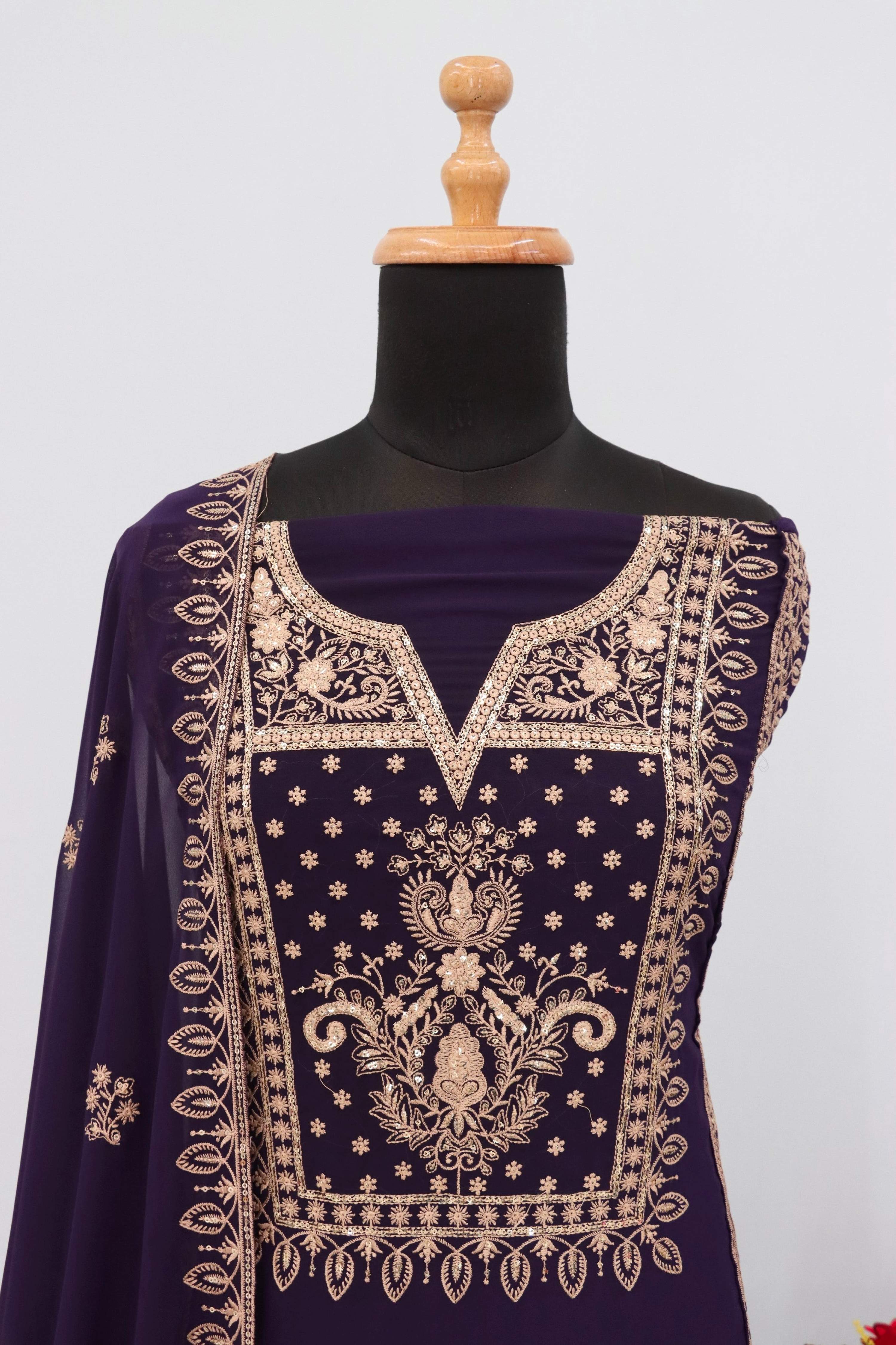 Anaita Purple Premium Embroidered Georgette Salwar Suit - Distacart