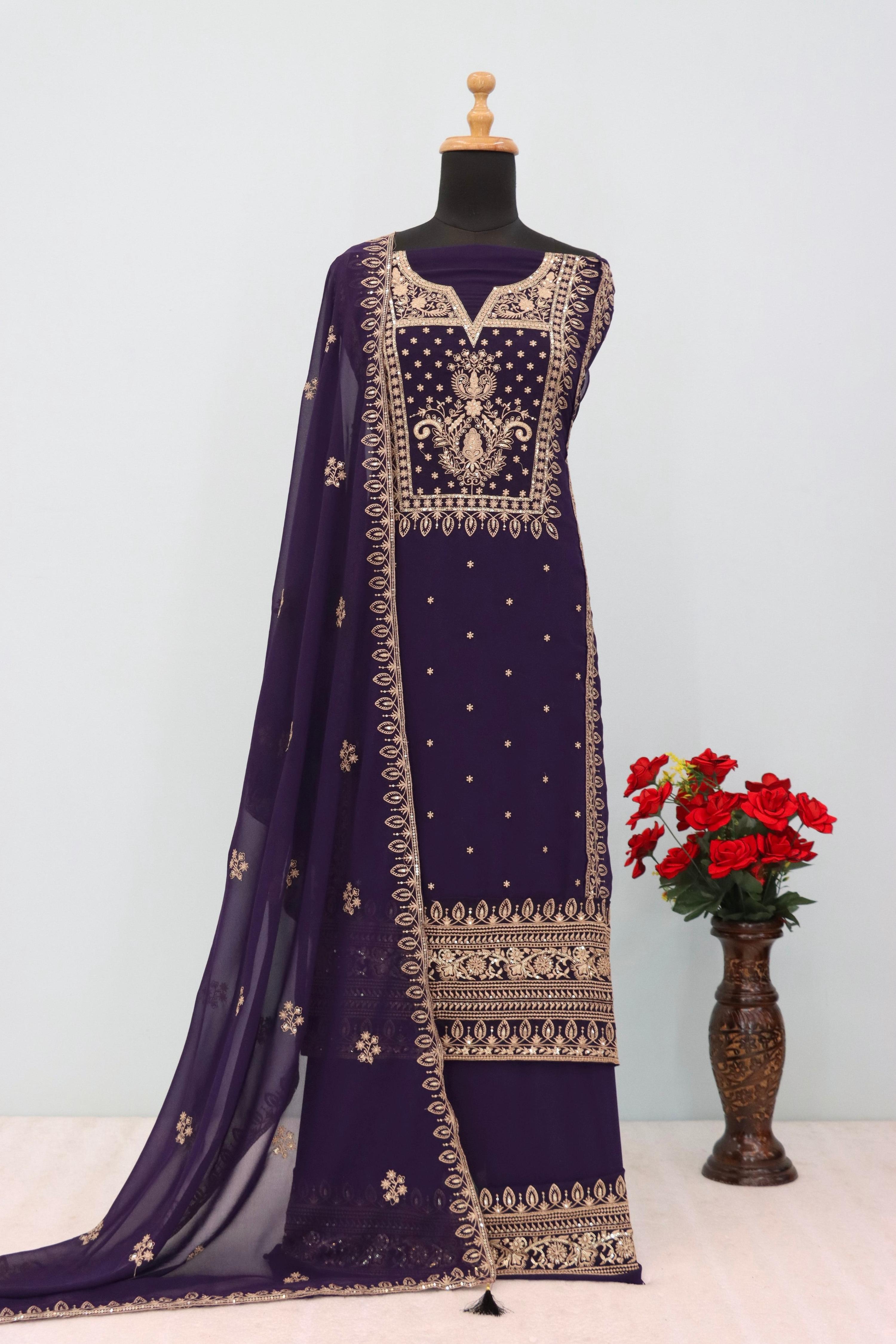 Anaita Purple Premium Embroidered Georgette Salwar Suit - Distacart