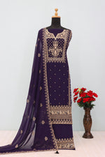 Thumbnail for Anaita Purple Premium Embroidered Georgette Salwar Suit - Distacart