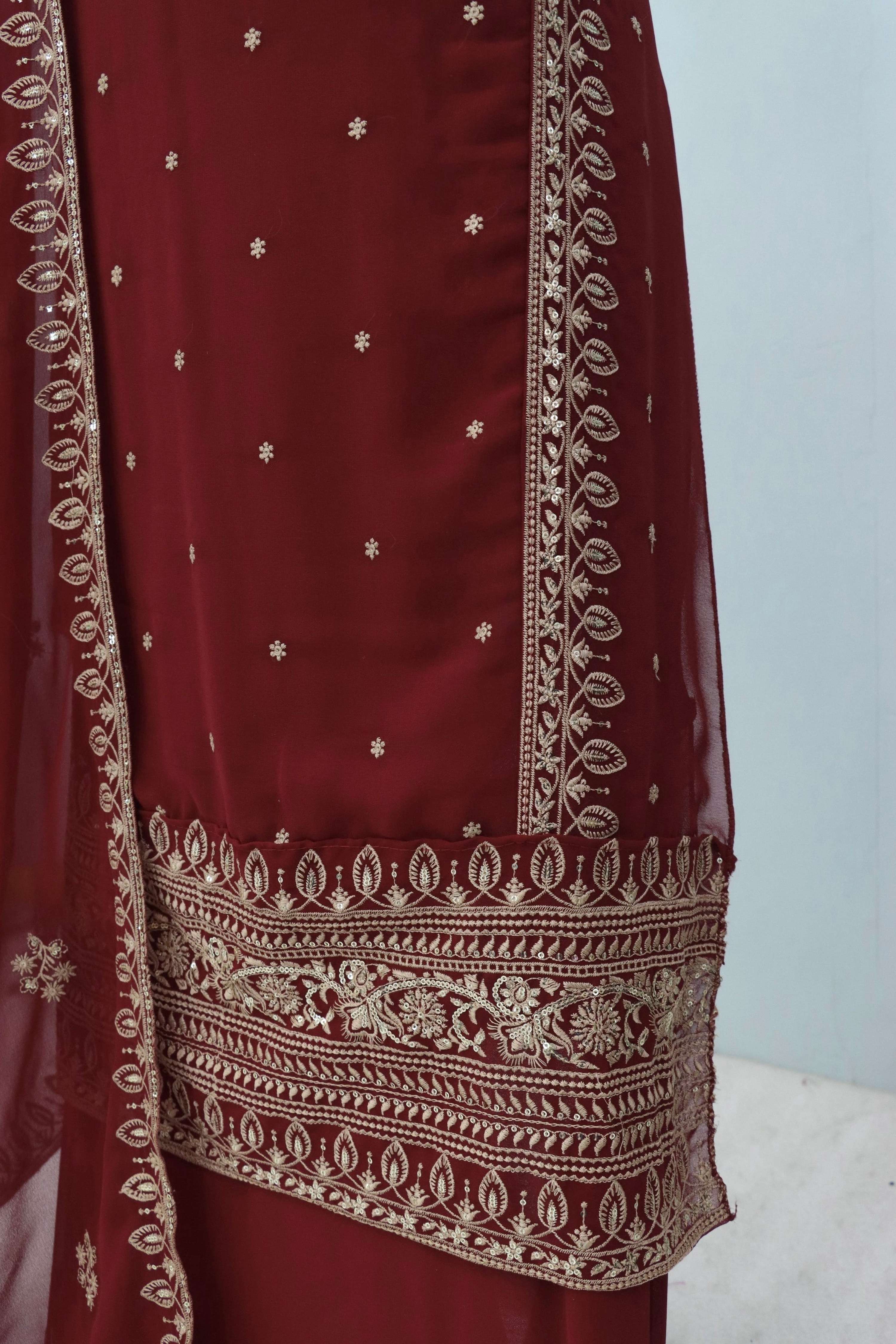 Anaita Maroon Premium Embroidered Georgette Salwar Suit - Distacart