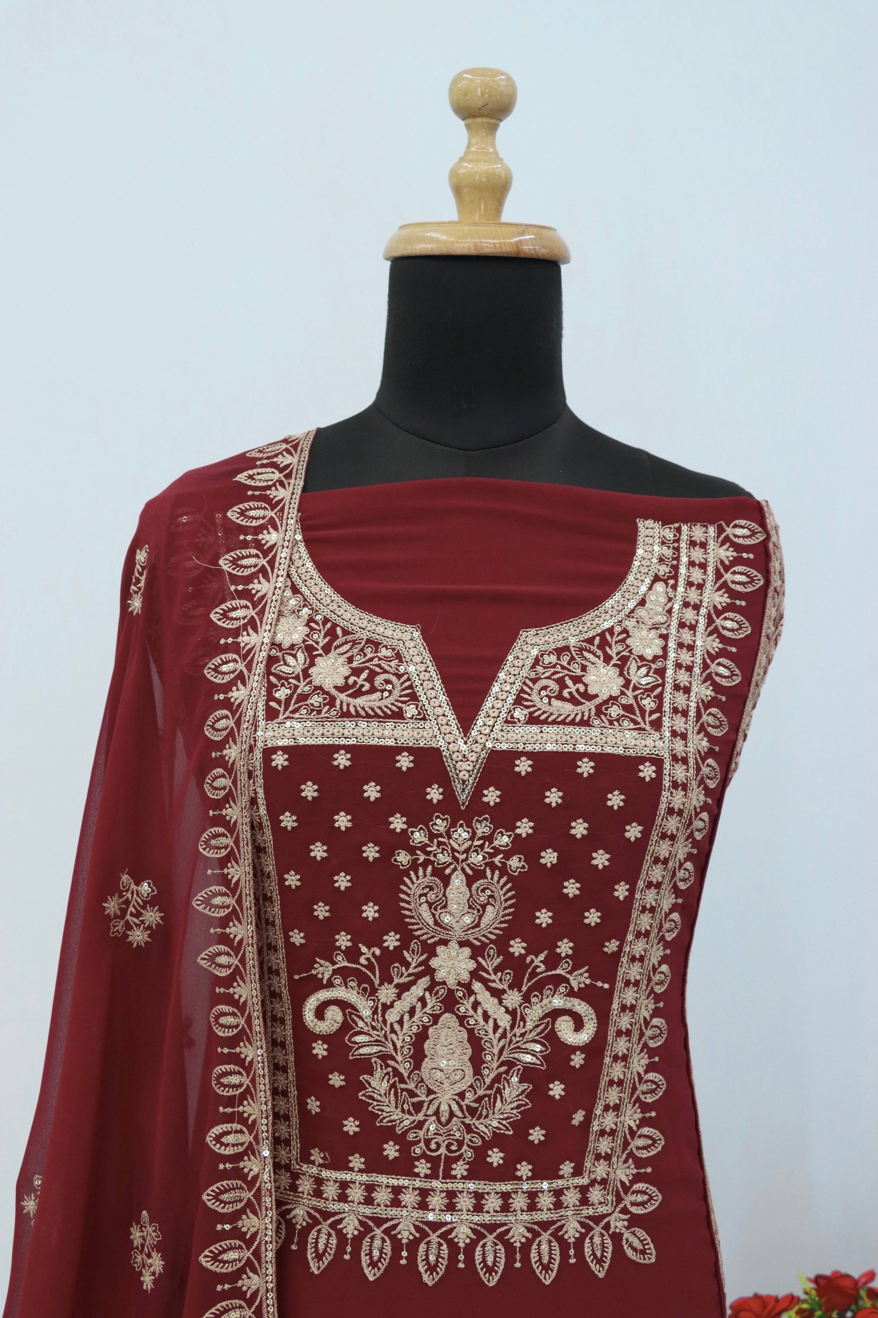 Anaita Maroon Premium Embroidered Georgette Salwar Suit - Distacart