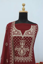 Thumbnail for Anaita Maroon Premium Embroidered Georgette Salwar Suit - Distacart