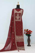Thumbnail for Anaita Maroon Premium Embroidered Georgette Salwar Suit - Distacart