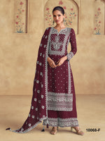 Thumbnail for Anaita Maroon Premium Embroidered Georgette Salwar Suit - Distacart