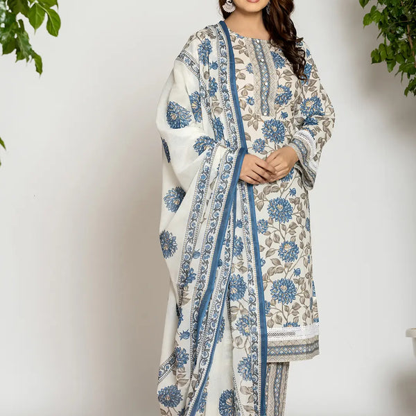 Yufta Blue And Off White Cotton Pakistani Style Kurta Dupatta Set - Distacart