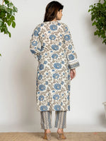 Thumbnail for Yufta Blue And Off White Cotton Pakistani Style Kurta Dupatta Set