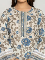 Thumbnail for Yufta Blue And Off White Cotton Pakistani Style Kurta Dupatta Set