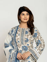 Thumbnail for Yufta Blue And Off White Cotton Pakistani Style Kurta Dupatta Set
