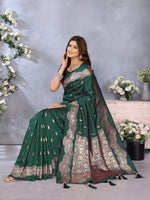 Thumbnail for Anaita Dark Green Premium Banarasi Tissue Silk Saree With Gala Weaving Work - Distacart