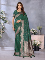 Thumbnail for Anaita Dark Green Premium Banarasi Tissue Silk Saree With Gala Weaving Work - Distacart