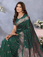 Thumbnail for Anaita Dark Green Premium Banarasi Tissue Silk Saree With Gala Weaving Work - Distacart