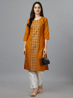 Thumbnail for Malishka Women's Embroidered Straight Mustard Kurti - Distacart